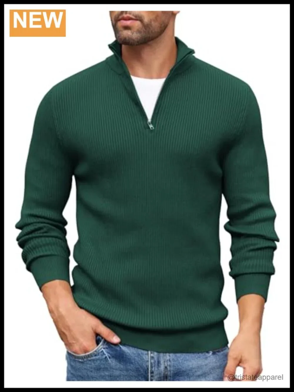 Quarter Zip Slim Fit Mock Neck Pullover Sweater Knitted
